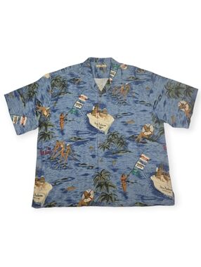 Tommy Bahama Silk Fishing Club Castaway Hawaiian camp shirt Men's XXL Blue NWOT